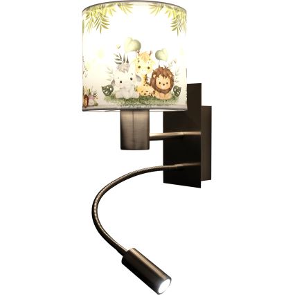 Brilagi - LED детска гъвкава стенна лампа BOBO 1xE27/25W/230V + LED/3W матов хром/бял/зелен/джунгла