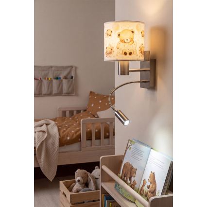 Brilagi - LED Детска гъвкава стенна лампа BOBO 1xE27/25W/230V + LED/3W матов хром/бял/меченца