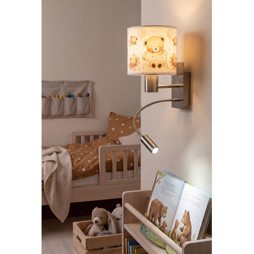 Brilagi - LED Детска гъвкава стенна лампа BOBO 1xE27/25W/230V + LED/3W матов хром/бял/меченца