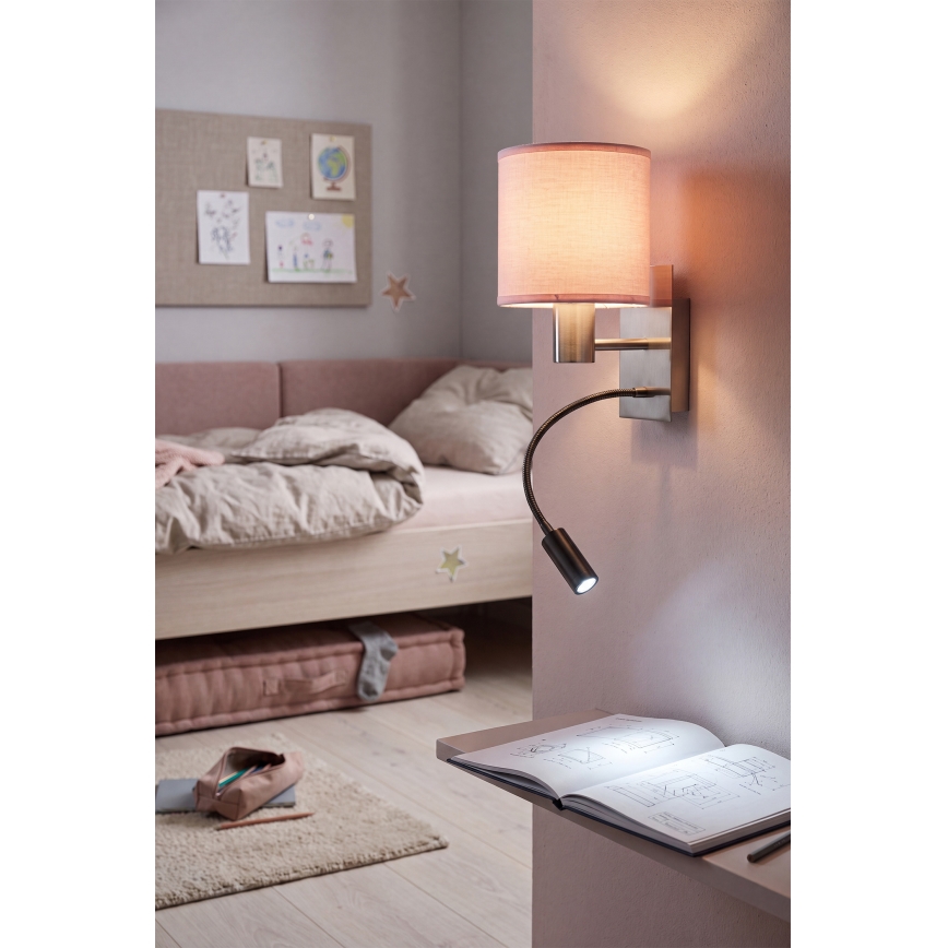 Brilagi - LED гъвкава настенна лампа BOBO 1xE27/25W/230V + LED/3W матов хром/розова