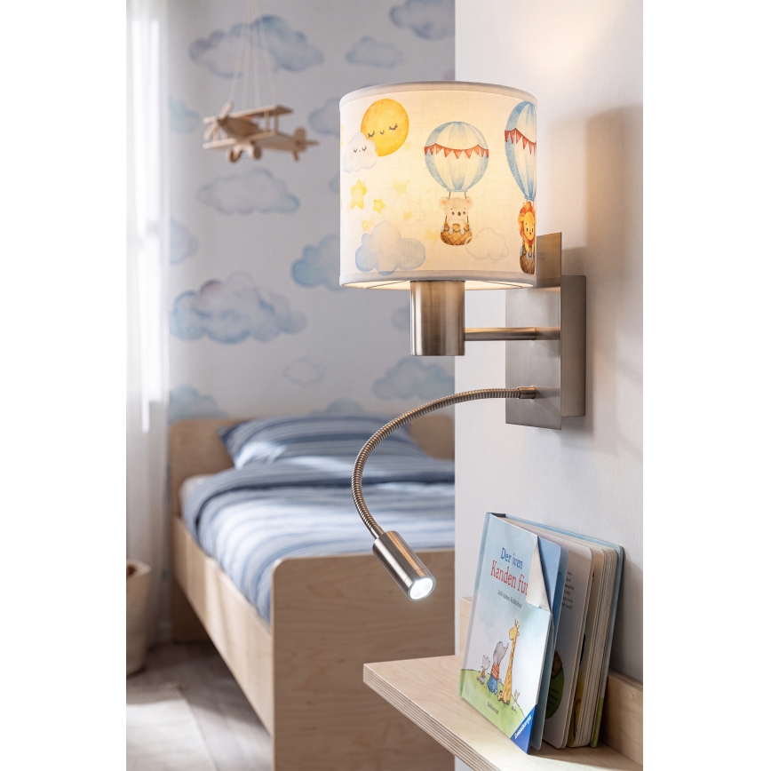 Brilagi - LED детска гъвкава стенна лампа BOBO 1xE27/25W/230V + LED/3W матов хром/бяла/с животински мотиви