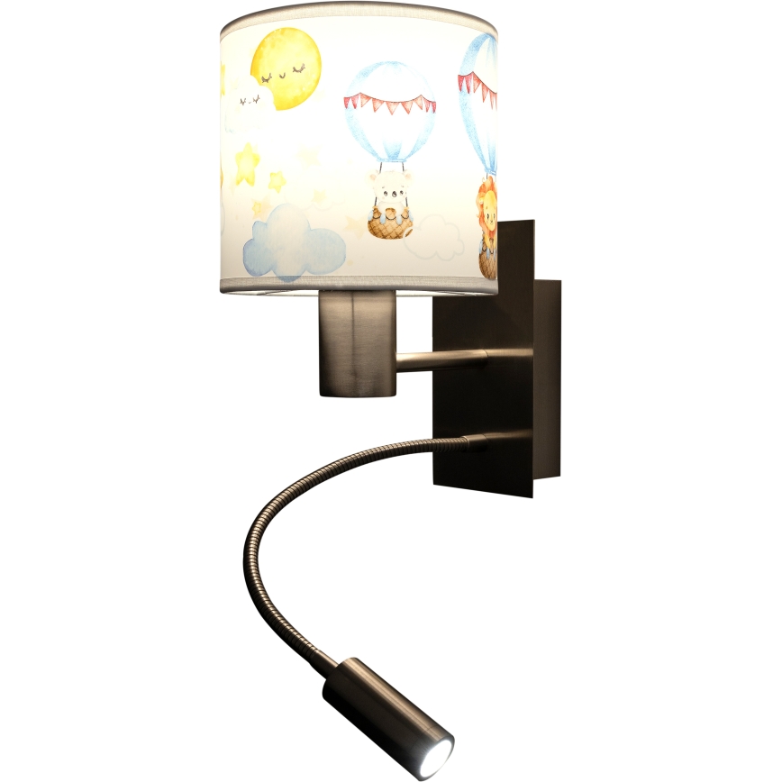 Brilagi - LED детска гъвкава стенна лампа BOBO 1xE27/25W/230V + LED/3W матов хром/бяла/с животински мотиви