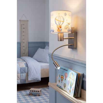 Brilagi - LED детска гъвкава стенна лампа BOBO 1xE27/25W/230V + LED/3W матов хром/бяла/синя/мечета