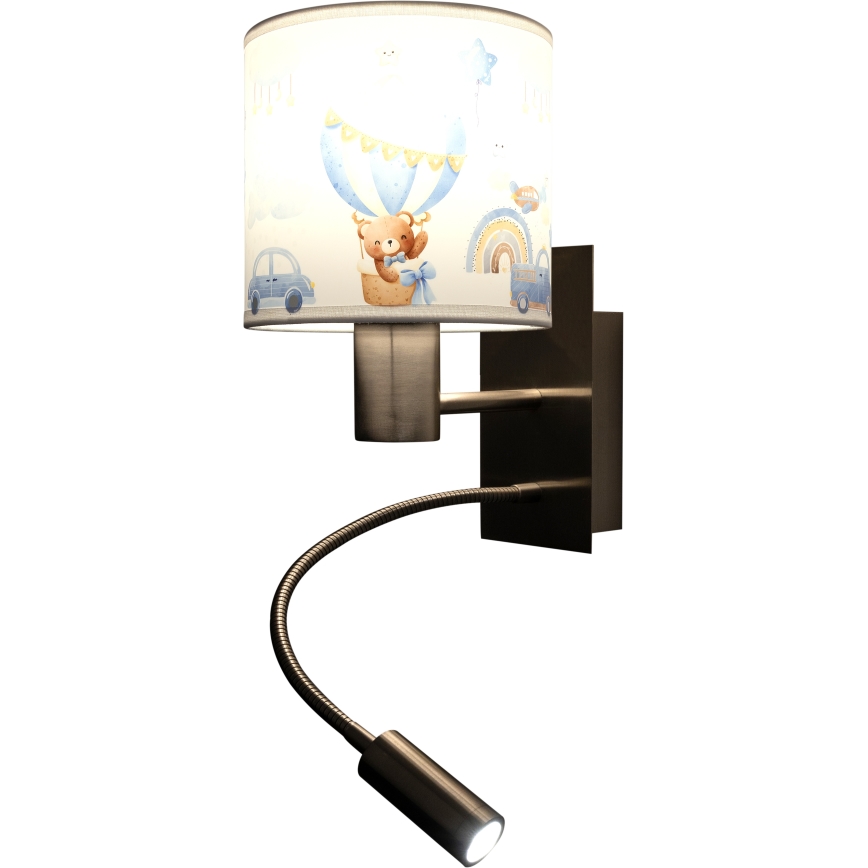 Brilagi - LED детска гъвкава стенна лампа BOBO 1xE27/25W/230V + LED/3W матов хром/бяла/синя/мечета