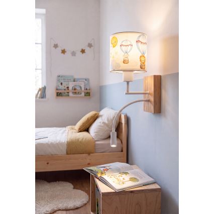 Brilagi - LED Детска гъвкава стенна лампа BOBO WOOD 1xE27/25W/230V + LED/3W дъб/бяла/с животински мотиви