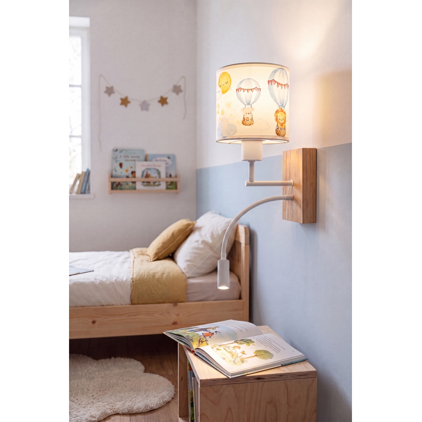 Brilagi - LED Детска гъвкава стенна лампа BOBO WOOD 1xE27/25W/230V + LED/3W дъб/бяла/с животински мотиви
