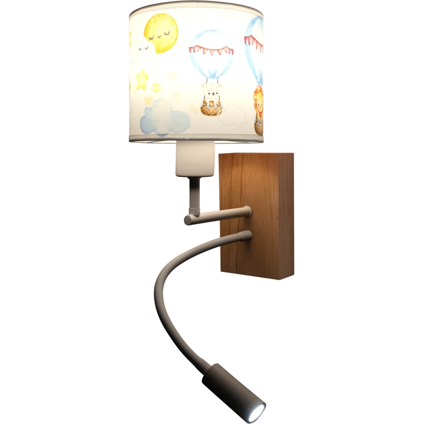 Brilagi - LED Детска гъвкава стенна лампа BOBO WOOD 1xE27/25W/230V + LED/3W дъб/бяла/с животински мотиви