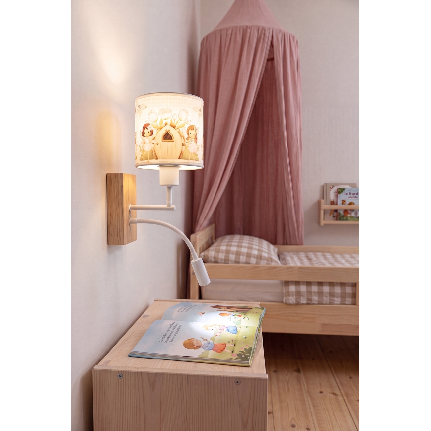 Brilagi - LED детска гъвкава стенна лампа BOBO WOOD 1xE27/25W/230V + LED/3W дъб/бяла/розова/феи