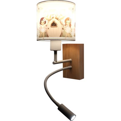 Brilagi - LED детска гъвкава стенна лампа BOBO WOOD 1xE27/25W/230V + LED/3W дъб/бяла/розова/феи