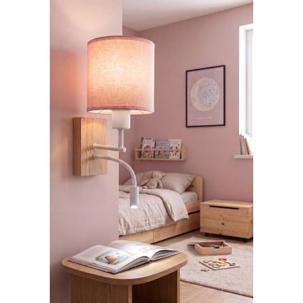 Brilagi - LED гъвкава стенна лампа BOBO WOOD 1xE27/25W/230V + LED/3W дъб/бял/розов