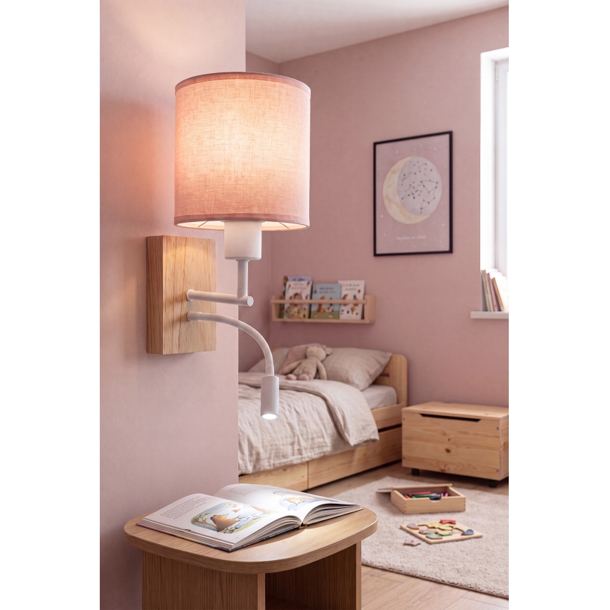 Brilagi - LED гъвкава стенна лампа BOBO WOOD 1xE27/25W/230V + LED/3W дъб/бял/розов