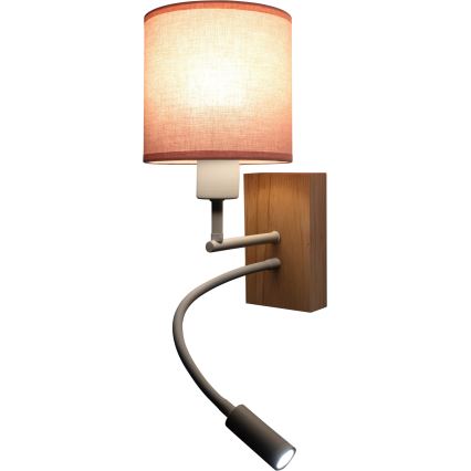 Brilagi - LED гъвкава стенна лампа BOBO WOOD 1xE27/25W/230V + LED/3W дъб/бял/розов