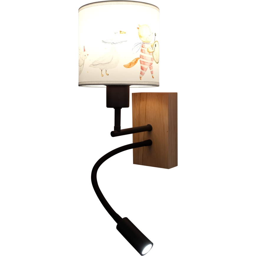 Brilagi - LED Детска гъвкава стенна лампа BOBO WOOD 1xE27/25W/230V + LED/3W дъб/черен/бял/с животински мотиви