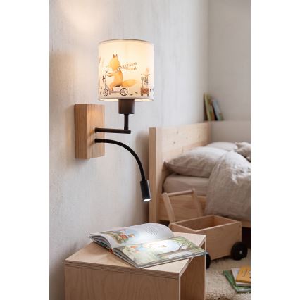 Brilagi - LED детска гъвкава стенна лампа BOBO WOOD 1xE27/25W/230V + LED/3W дъб/черен/бял/с животински мотиви