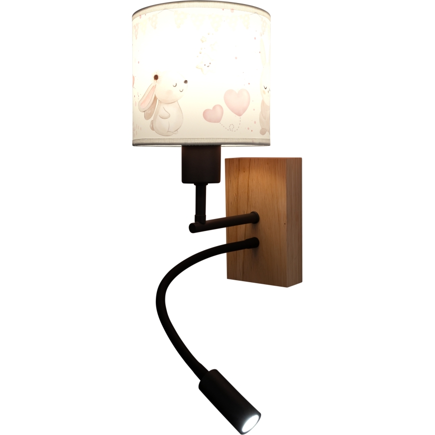 Brilagi - LED детска гъвкава стенна лампа BOBO WOOD 1xE27/25W/230V + LED/3W дъб/черна/кремава/зайчета