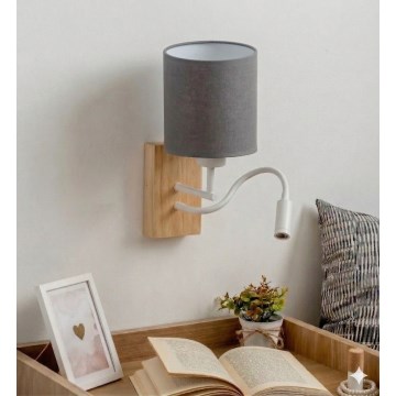 Brilagi - гъвкава LED настенна лампа NUBILA WOOD 1xE27/25W/230V + LED/3W дъб/бял/светлосив