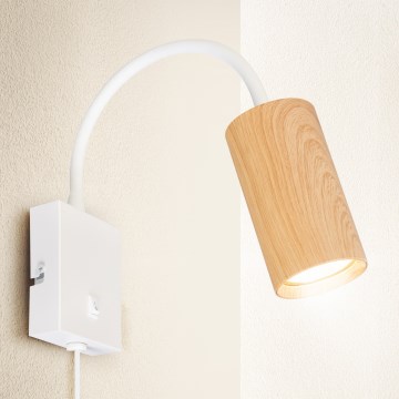 Brilagi - Гъвкава стенна лампа с превключвател SELE 1xGU10/30W/230V бяла/дъбов декор