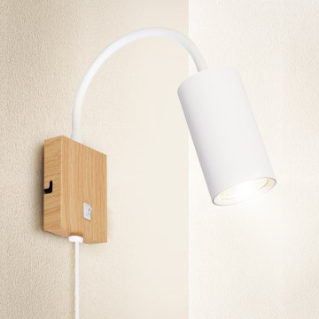 Brilagi - Гъвкава стенна лампа с ключ SELE 1xGU10/30W/230V бяла/дъбов декор