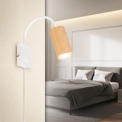 Brilagi - Гъвкава стенна лампа с превключвател SELE 1xGU10/30W/230V бяла/дъбов декор