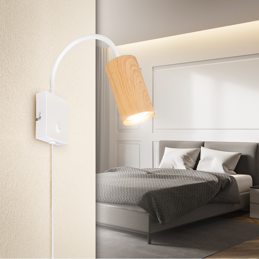 Brilagi - Гъвкава стенна лампа с превключвател SELE 1xGU10/30W/230V бяла/дъбов декор