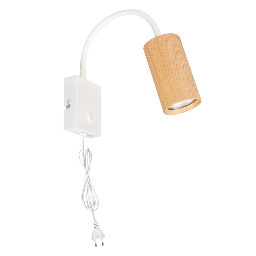 Brilagi - Гъвкава стенна лампа с превключвател SELE 1xGU10/30W/230V бяла/дъбов декор