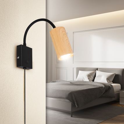 Brilagi - Гъвкава стенна лампа с ключ SELE 1xGU10/30W/230V черна/дъбов декор