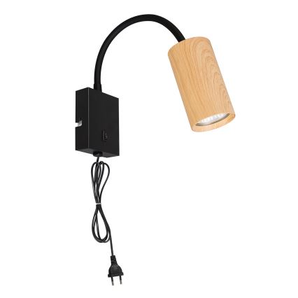 Brilagi - Гъвкава стенна лампа с ключ SELE 1xGU10/30W/230V черна/дъбов декор