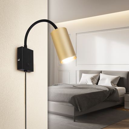 Brilagi - Гъвкава стенна лампа с ключ SELE 1xGU10/30W/230V черна/златна