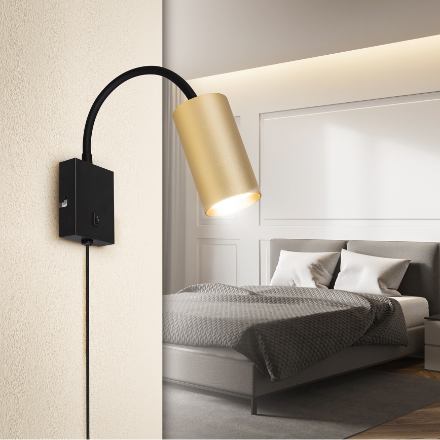 Brilagi - Гъвкава стенна лампа с ключ SELE 1xGU10/30W/230V черна/златна