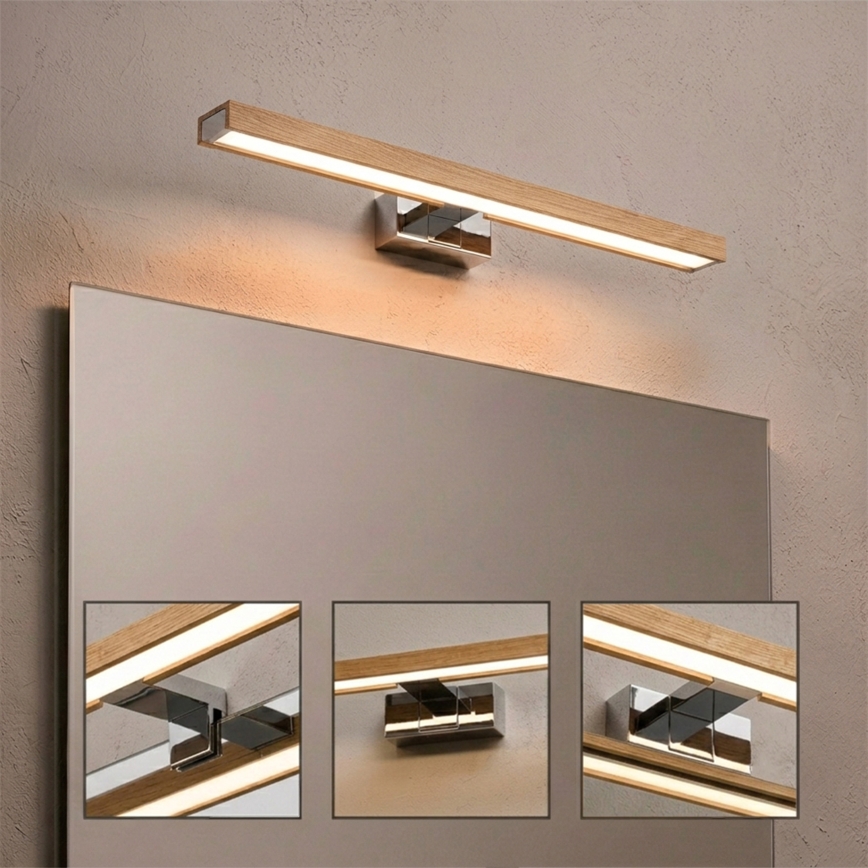 Brilagi - LED осветление за огледало за баня 3 в 1 WOODY MIRROR LED/12W/230V 60 cm IP44 лъскав хром/дъб