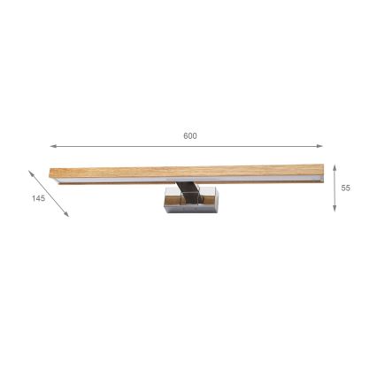 Brilagi - LED осветление за огледало за баня 3 в 1 WOODY MIRROR LED/12W/230V 60 cm IP44 лъскав хром/дъб