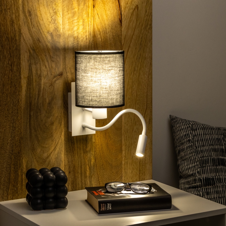 Brilagi - LED Гъвкав аплик NUBILA 1xE27/25W/230V + LED/3W бял/черен