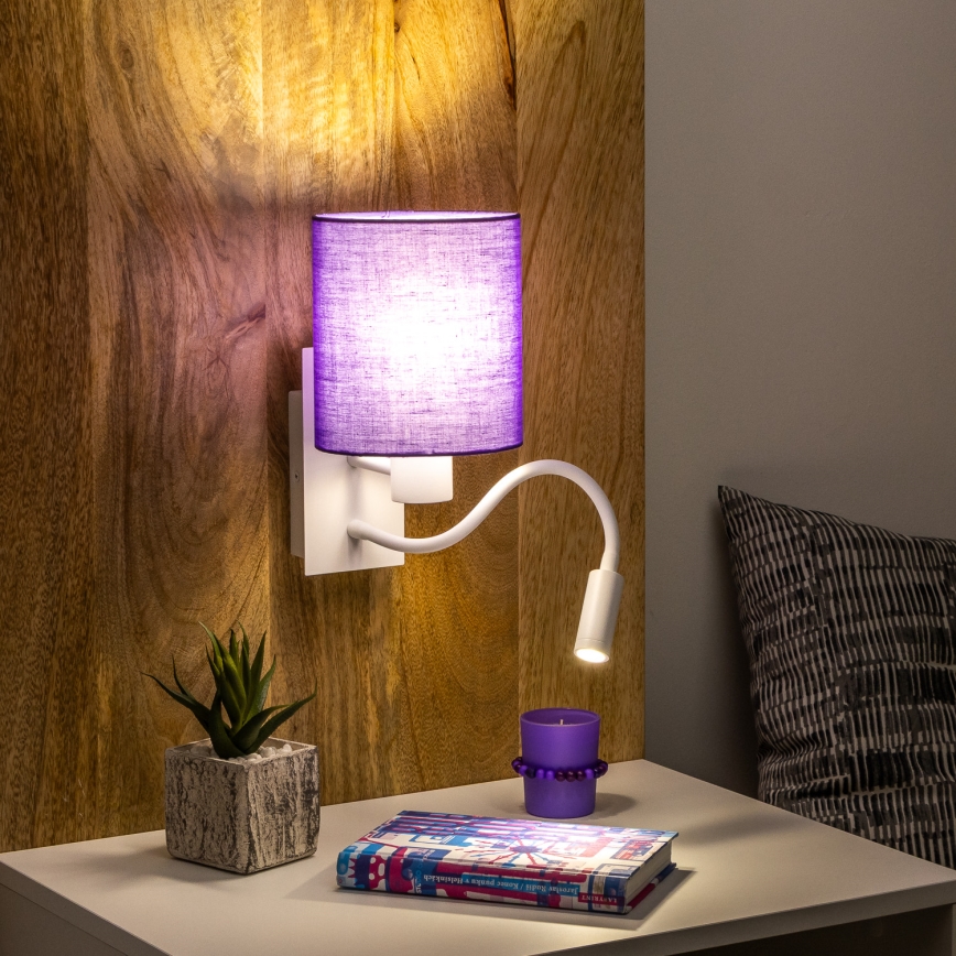 Brilagi - LED Гъвкав аплик NUBILA 1xE27/25W/230V + LED/3W бял/лилава