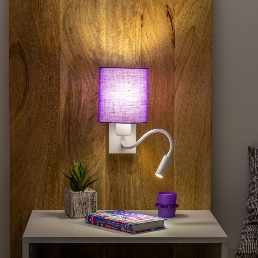 Brilagi - LED Гъвкав аплик NUBILA 1xE27/25W/230V + LED/3W бял/лилава