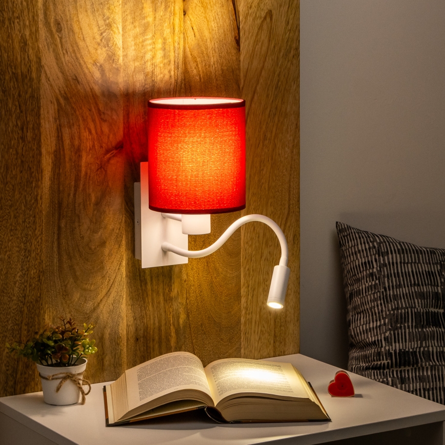 Brilagi - LED Гъвкав аплик NUBILA 1xE27/25W/230V + LED/3W бял/Помпейски червен