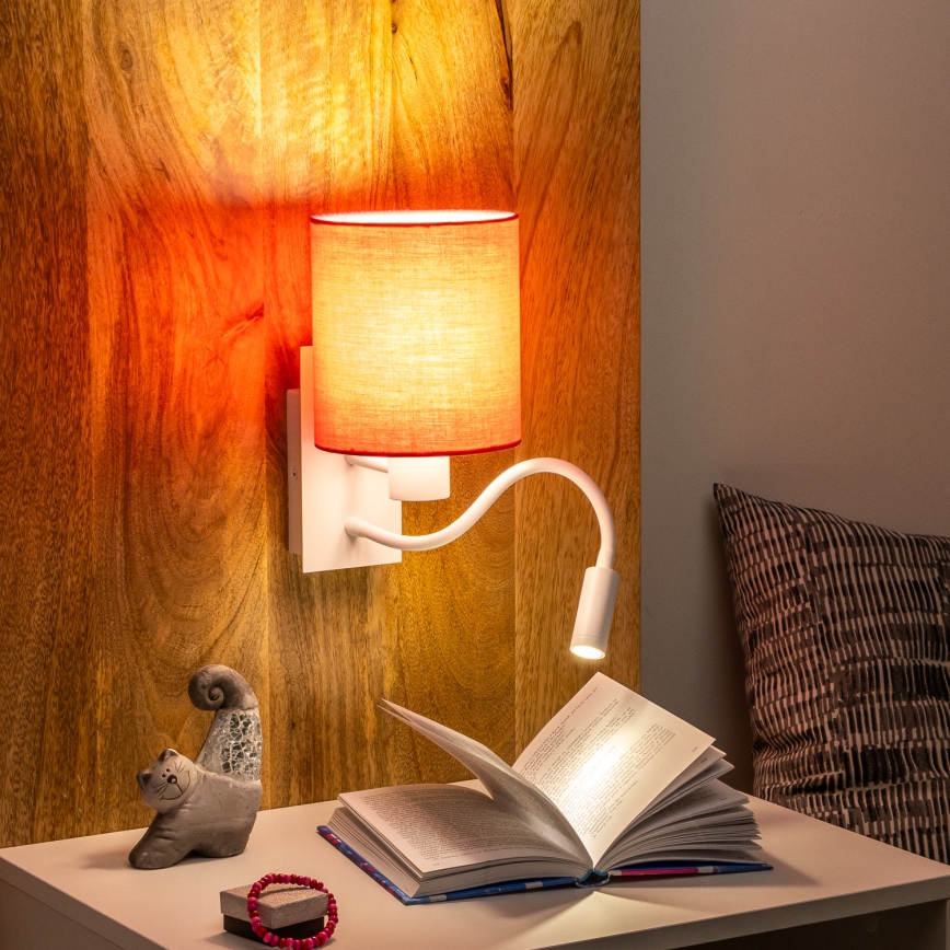 Brilagi - LED Гъвкав аплик NUBILA 1xE27/25W/230V + LED/3W бял/розов