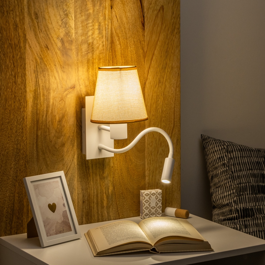 Brilagi - LED Гъвкав аплик NUBILA 1xE27/25W/230V + LED/3W бял/светлокафяво