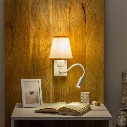 Brilagi - LED Гъвкав аплик NUBILA 1xE27/25W/230V + LED/3W бял/светлокафяво