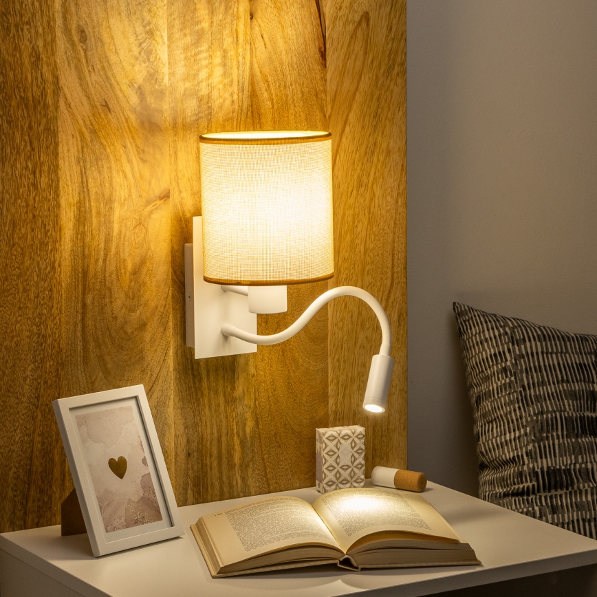 Brilagi - LED Гъвкав аплик NUBILA 1xE27/25W/230V + LED/3W бял/светлокафяво