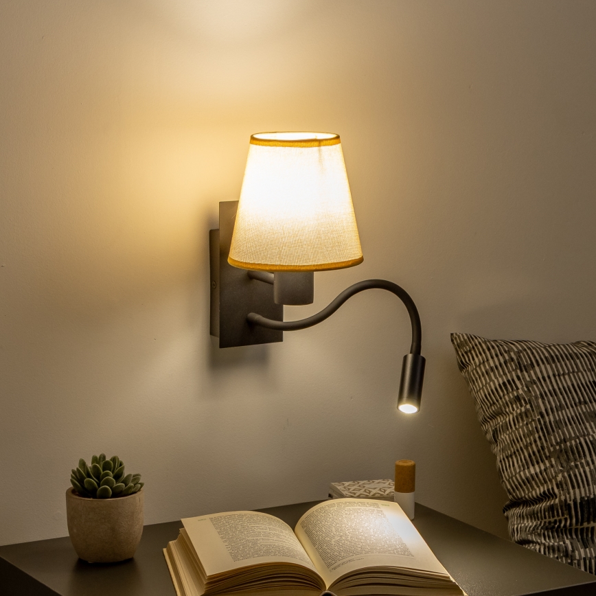 Brilagi - LED Гъвкав аплик NUBILA 1xE27/25W/230V + LED/3W черен/светлокафяво