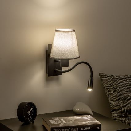 Brilagi - LED Гъвкав аплик NUBILA 1xE27/25W/230V + LED/3W черен/сив