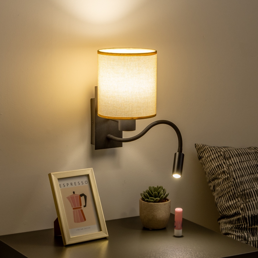 Brilagi - LED Гъвкав аплик NUBILA 1xE27/25W/230V + LED/3W черен/светлокафяво