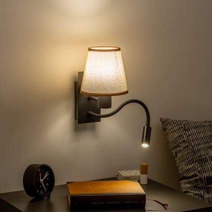 Brilagi - LED Гъвкав аплик NUBILA 1xE27/25W/230V + LED/3W черен/кафяв