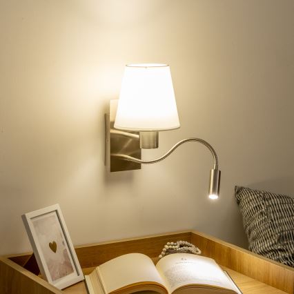 Brilagi - LED Гъвкав аплик NUBILA 1xE27/25W/230V + LED/3W матов хром/бял