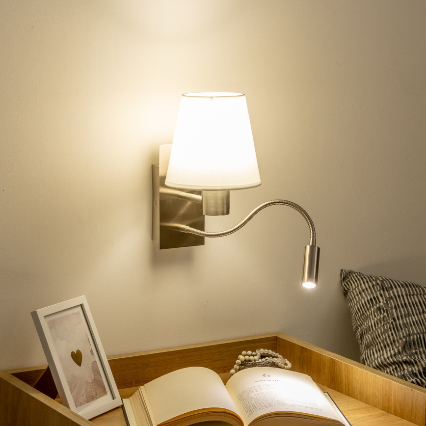Brilagi - LED Гъвкав аплик NUBILA 1xE27/25W/230V + LED/3W матов хром/бял