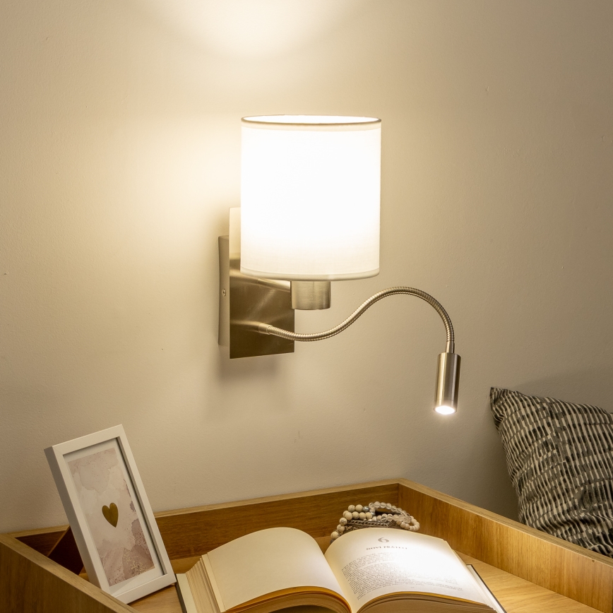 Brilagi - LED Гъвкав аплик NUBILA 1xE27/25W/230V + LED/3W матов хром/бял