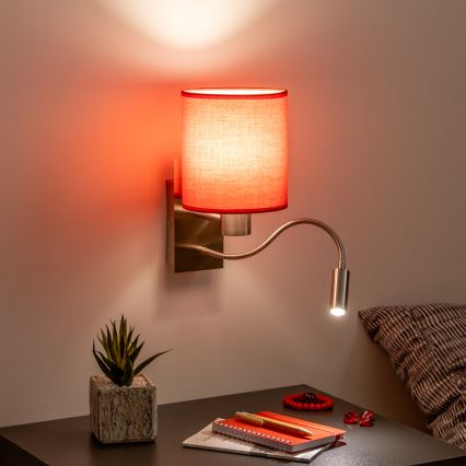 Brilagi - LED Гъвкав аплик NUBILA 1xE27/25W/230V + LED/3W матов хром/червен