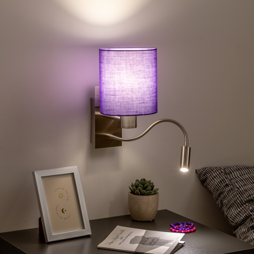 Brilagi - LED Гъвкав аплик NUBILA 1xE27/25W/230V + LED/3W матов хром/лилава