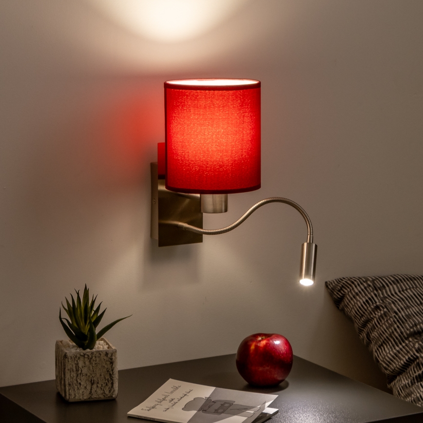 Brilagi - LED Гъвкав аплик NUBILA 1xE27/25W/230V + LED/3W матов хром/Помпейски червен