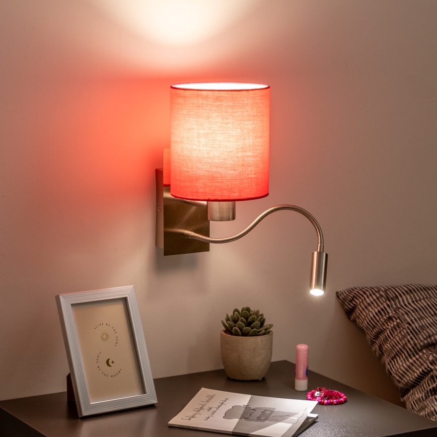 Brilagi - LED Гъвкав аплик NUBILA 1xE27/25W/230V + LED/3W матов хром/розов